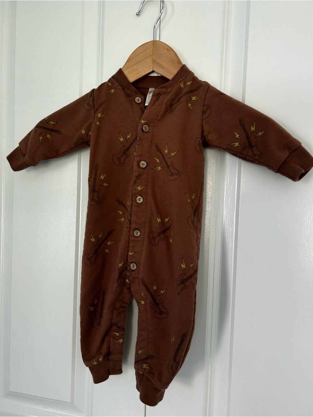 Rylee + Cru brown one piece bodysuit brown with electric guitars music 3-6 month